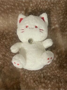 Plush White Cat Toy with Red Accents and Bell - Cute Plush